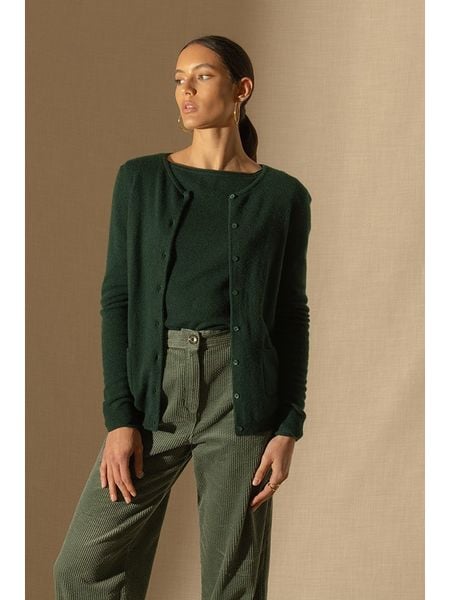 Perfect Cashmere Kaszmirowy kardigan "Amy" w kolorze ciemnozielonym rozmiar: M. Zielone kardigany Perfect Cashmere, m, bez wzorów, z kaszmiru. Za 365.42 zł.