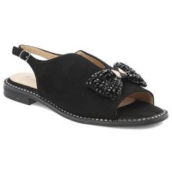 Sandały damskie S. Barski, z eleganckoą kokardą na płaskim obcasie ze sprzączką, czarne, KV51-014. Czarne sandały S.BARSKI, bez wzorów, eleganckie, bez obcasa, na płaskiej podeszwie, bez zapięcia. Za 109.00 zł.