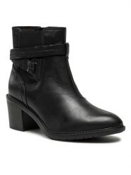 Clarks Botki Scene Star 261674624 Czarny. Czarne botki Clarks, bez wzorów, ze skóry, bez obcasa, na słupku, bez zapięcia. Za 519.99 zł.