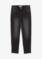 Dżinsy typu barrel, mid waist. Czarne jeansy bonprix, bez wzorów. Za 122.99 zł.