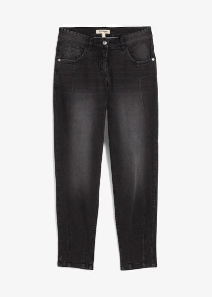 Dżinsy typu barrel, mid waist. Czarne jeansy bonprix, bez wzorów. Za 124.99 zł.