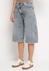 Niebieskie Szorty Jeansowe Bermudy z Asymetrycznym Zapięciem Liladea. Niebieskie szorty Born2be, bez wzorów, z jeansu, eleganckie. Za 109.99 zł.