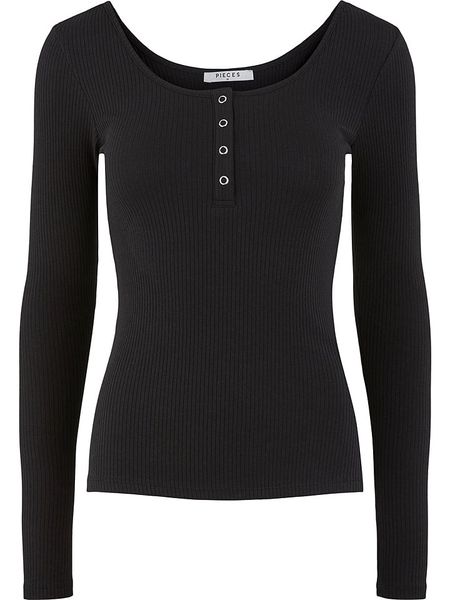 Pieces Koszulka "Kitte" w kolorze czarnym rozmiar: XL. Czarne bluzki Pieces, xl, bez wzorów, prążkowane, bez kołnierzyka, bez ramiączek. Za 80.95 zł.