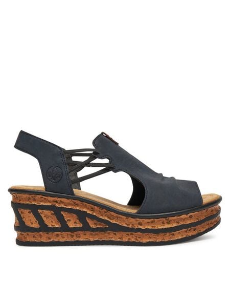 Rieker Sandały CEO-68175-14 Granatowy. Niebieskie sandały Rieker, bez wzorów, z syntetyku, bez obcasa, na koturnie, bez zapięcia. Za 319.99 zł.