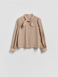 Koszula z modalem - beżowy. Brązowe koszule Reserved, l, bez wzorów, z tkaniny, bez kołnierzyka, bez ramiączek. Za 119.99 zł.