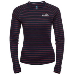 Longsleeve termoaktywny damski ODLO Warm Originals Stripes Bl Top Crew Neck. Czerwone topy Odlo, bez wzorów, bez kołnierzyka, bez ramiączek. Za 299.99 zł.
