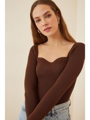 Happiness Istanbul Koszulka w kolorze brązowym rozmiar: S/M. Brązowe bluzki Happiness Istanbul, m, bez wzorów, bez kołnierzyka, bez ramiączek. Za 39.99 zł.