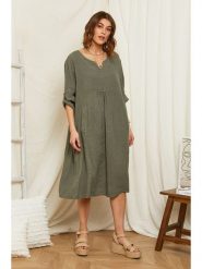 Rodier Lin Lniana sukienka w kolorze oliwkowym rozmiar: XL/XXL. Brązowe sukienki Rodier Lin, na co dzień, xl, bez wzorów, ze lnu, bez kołnierzyka, bez ramiączek, maxi, proste. Za 193.24 zł.