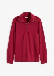 Sweter oversize ze stójką z zamkiem. Czerwone swetry bonprix, bez wzorów, bez ramiączek. Za 94.99 zł.