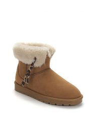 ISLAND BOOT Botki zimowe "Kitha" w kolorze jasnobrązowym rozmiar: 40. Brązowe botki Island Boot, na zimę, z aplikacjami, z materiału, z okrągłym noskiem, bez obcasa, bez zapięcia. Za 175.26 zł.