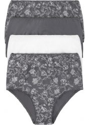 Figi z wysoką talią z bawełną (zestaw 4 par). Szare figi bonprix, bez wzorów, z bawełny. Za 67.99 zł.