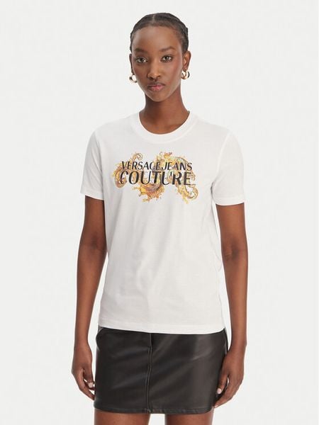 Versace Jeans Couture T-Shirt 80HAHE02 CJ00E Biały Regular Fit. Białe t-shirty Versace Jeans Couture, s, bez wzorów, z bawełny, bez kołnierzyka, bez ramiączek. Za 347.99 zł.