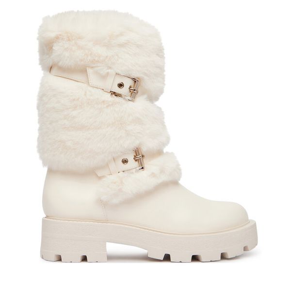 Botki Guess. Białe botki Guess, z aplikacjami, bez obcasa, na płaskiej podeszwie, bez zapięcia. Za 764.99 zł.