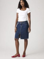 Levi's Spódnica dżinsowa w kolorze granatowym rozmiar: W27. Niebieskie spódnice Levi's®, na co dzień, s, z aplikacjami, ze skóry, midi, proste. Za 159.95 zł.