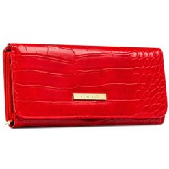 Czerwony duży portfel damski ze skóry ekologicznej, tłoczony wzór 4U CAVALDI CHWJ-05. Czerwone portfele 4U Cavaldi, bez wzorów, ze skóry ekologicznej. Za 45.00 zł.