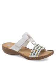 Rieker Klapki 60867-80 Biały. Białe klapki Rieker, bez wzorów, z syntetyku, bez obcasa. Za 279.99 zł.