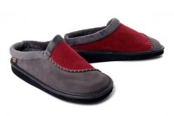 MANITU 320021-09 gris/bordeaux, kapcie damskie. Czerwone obuwie domowe Manitu, bez wzorów, bez zapięcia. Za 239.90 zł.