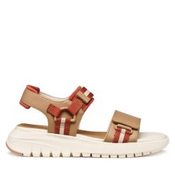 Sandały Geox. Brązowe sandały Geox, bez wzorów, bez obcasa, na płaskiej podeszwie, bez zapięcia. Za 419.99 zł.