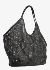 Torebka z siateczki z wyjmowaną szaszetką wewnętrzną. Czarne shopper bonprix, bez wzorów, eleganckie, bez dodatków. Za 112.99 zł.