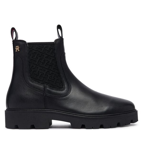 Sztyblety Tommy Hilfiger. Czarne botki TOMMY HILFIGER, bez wzorów, bez obcasa, na płaskiej podeszwie, bez zapięcia. Za 699.99 zł.