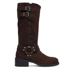 Oficerki Tommy Jeans. Brązowe kozaki Tommy Jeans, z jeansu, bez obcasa, na płaskiej podeszwie, bez zapięcia. Za 949.99 zł.