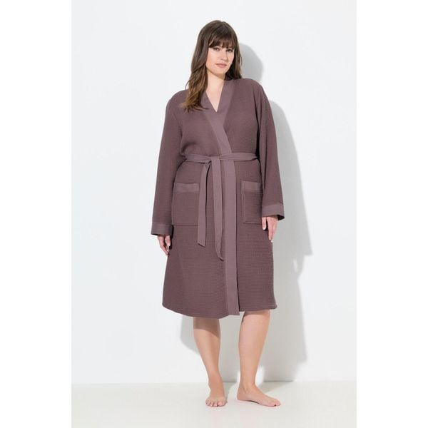 Damskie Szlafrok kołnierz szalowy pasek pika waflowa długi rękaw. Brązowe szlafroki Ulla Popken, plus size, bez wzorów, z bawełny, plus size, bez ramiączek, bez kaptura. Za 279.99 zł.