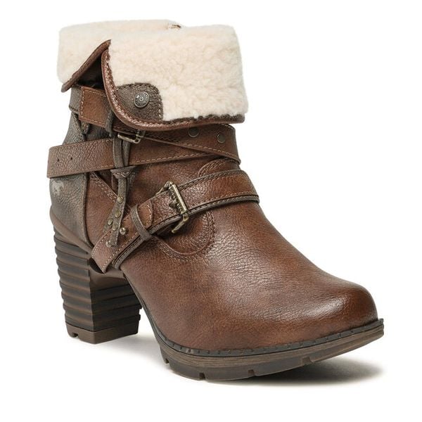 Botki Mustang. Brązowe botki Mustang, bez wzorów, bez obcasa, na słupku, bez zapięcia. Za 369.99 zł.