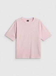 4F T-shirt loose z nadrukiem damski - różowy XS. Czerwone t-shirty 4f, xs, bez wzorów, z bawełny, bez kołnierzyka, bez ramiączek. Za 59.99 zł.