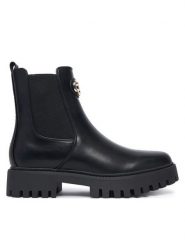 Guess Sztyblety FLTFID ELE10 Czarny. Czarne botki Guess, z aplikacjami, ze skóry, bez obcasa, na płaskiej podeszwie, bez zapięcia. Za 674.99 zł.