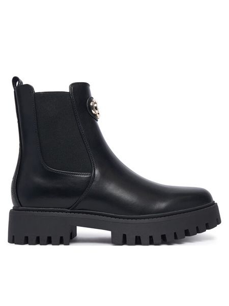 Guess Sztyblety FLTFID ELE10 Czarny. Czarne botki Guess, z aplikacjami, ze skóry, bez obcasa, na płaskiej podeszwie, bez zapięcia. Za 674.99 zł.