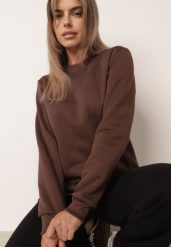 Brązowa Bluza Klasyczna z Polarową Podszewką Embri. Brązowe bluzy Born2be, l, z aplikacjami, z jeansu, bez kaptura. Za 49.99 zł.