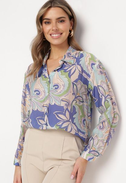 Niebiesko-Fioletowa Koszula o Klasycznym Kroju w Abstrakcyjny Wzór Gallta. Niebieskie koszule Born2be, l, bez wzorów, z wiskozy, biznesowe, bez kołnierzyka, bez ramiączek. Za 59.99 zł.