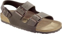 Sandały Birkenstock Milano Birkibuc Dorosłych. Brązowe sandały Birkenstock, bez wzorów, z nubiku, bez obcasa, bez zapięcia. Za 417.70 zł.