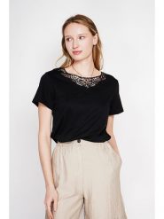 Le Jardin du Lin Koszulka w kolorze czarnym rozmiar: 34. Czarne bluzki Le jardin du lin, bez wzorów, z koronki, bez kołnierzyka, bez ramiączek. Za 65.99 zł.