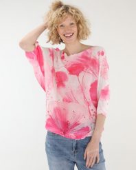 Różowy sweter w kwiaty. Czerwone swetry Unisono, s, w ażurowe wzory, z dzianiny, bez ramiączek. Za 129.00 zł.