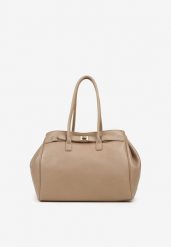 Beżowa Torebka Shopper z Dwoma Rączkami Ozdobiona Paskiem z Klamrą Remisse. Brązowe torby na ramię Renee, bez wzorów, na ramię, bez dodatków. Za 159.99 zł.
