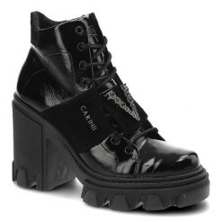 Czarne Botki Carinii Modne Skórzane Buty Na Obcasie. Czarne botki Carinii, z aplikacjami, ze skóry, bez obcasa, na obcasie, bez zapięcia. Za 519.00 zł.