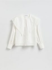 Koszula z dekoracyjnym kołnierzem - biały. Białe koszule Reserved, l, bez wzorów, z bawełny, bez kołnierzyka, bez ramiączek. Za 139.99 zł.