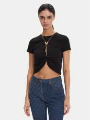 Elisabetta Franchi T-Shirt MA-006-51E2 Czarny Regular Fit. Czarne t-shirty Elisabetta Franchi, bez wzorów, z bawełny, bez kołnierzyka, bez ramiączek. Za 749.99 zł.