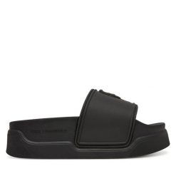 Klapki KARL LAGERFELD. Czarne klapki KARL LAGERFELD, bez wzorów, bez obcasa. Za 359.99 zł.
