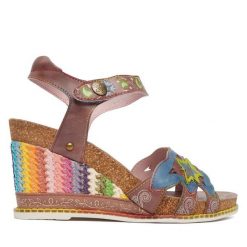 Sandały Laura Vita. Niebieskie sandały Laura Vita, bez wzorów, bez obcasa, na koturnie, bez zapięcia. Za 429.99 zł.