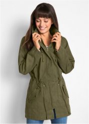 Taliowana krótka parka bawełniana ze stójką. Zielone kurtki sportowe bonprix, bez wzorów, z bawełny, bez kaptura. Za 229.99 zł.
