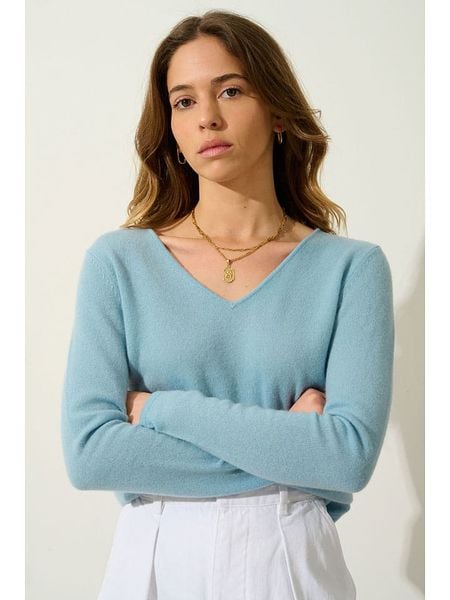 AUTHENTIC CASHMERE Kaszmirowy sweter w kolorze błękitnym rozmiar: M. Niebieskie swetry AUTHENTIC CASHMERE, m, bez wzorów, z kaszmiru, bez ramiączek. Za 347.99 zł.