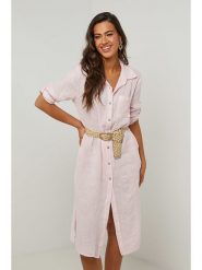 Rodier Lin Lniana sukienka w kolorze jasnoróżowym rozmiar: XL/XXL. Różowe sukienki Rodier Lin, na co dzień, xl, bez wzorów, ze lnu, klasyczne, bez kołnierzyka, bez ramiączek, midi, proste. Za 215.71 zł.