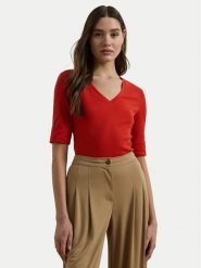 LAUREN RALPH LAUREN Bluzka 200815843008 Czerwony Slim Fit. Czerwone bluzki Lauren Ralph Lauren, m, bez wzorów, z bawełny, bez kołnierzyka, bez ramiączek. Za 169.99 zł.