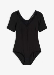 Body z rękawem 1/2, z modalu z koronką. Czarne body bonprix, bez wzorów, z koronki. Za 89.99 zł.