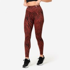 Legginsy fitness damskie Domyos. Brązowe legginsy DOMYOS, l, bez wzorów, z elastanu, z podwyższonym stanem. Za 99.99 zł.