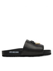 LOVE MOSCHINO Klapki JA28283G1MIE0000 Czarny. Czarne klapki Love Moschino, bez wzorów, ze skóry, bez obcasa. Za 539.99 zł.