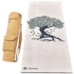 Mata do jogi z gumy i konopi 4,5mm + torba ze skóry korkowej – drzewo życia. Brązowe torby na ramię ACHAMANA, bez wzorów, z bawełny, sportowe, na ramię, duże, zamszowe, bez dodatków. Za 529.00 zł.
