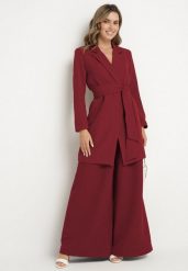 Bordowa Marynarka Sukienkowa z Paskiem i Usztywnionymi Ramionami Etinella. Czerwone marynarki i żakiety Born2be, l, bez wzorów, z jeansu, klasyczne. Za 119.99 zł.